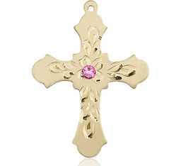 [6037GF3-STN10] 14kt Gold Filled Cross Medal with a 3mm Rose Swarovski stone