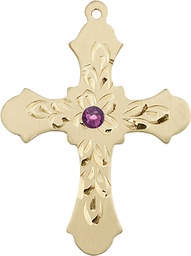 [6037GF3-STN2] 14kt Gold Filled Cross Medal with a 3mm Amethyst Swarovski stone