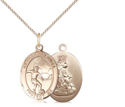 [8703GF/18GF] 14kt Gold Filled Guardian Angel Soccer Pendant on a 18 inch Gold Filled Light Curb chain