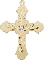 [6037GF3-STN6] 14kt Gold Filled Cross Medal with a 3mm Light Amethyst Swarovski stone