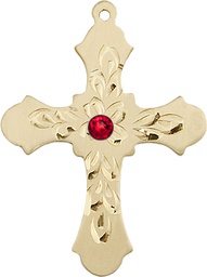 [6037GF3-STN7] 14kt Gold Filled Cross Medal with a 3mm Ruby Swarovski stone