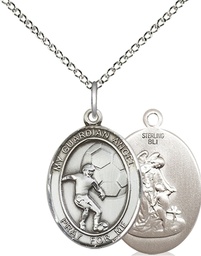 [8703SS/18SS] Sterling Silver Guardian Angel Soccer Pendant on a 18 inch Sterling Silver Light Curb chain