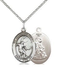 [8703SS/18SS] Sterling Silver Guardian Angel Soccer Pendant on a 18 inch Sterling Silver Light Curb chain