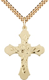 [6037GF3/24G] 14kt Gold Filled Cross Pendant on a 24 inch Gold Plate Heavy Curb chain