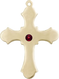 [6037KT1-STN1] 14kt Gold Cross Medal with a 3mm Garnet Swarovski stone