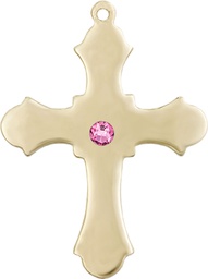 [6037KT1-STN10] 14kt Gold Cross Medal with a 3mm Rose Swarovski stone