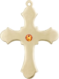 [6037KT1-STN11] 14kt Gold Cross Medal with a 3mm Topaz Swarovski stone