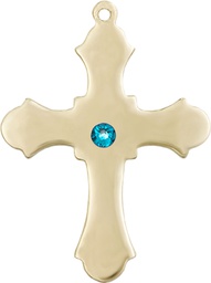 [6037KT1-STN12] 14kt Gold Cross Medal with a 3mm Zircon Swarovski stone