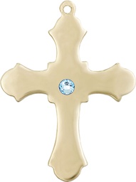 [6037KT1-STN3] 14kt Gold Cross Medal with a 3mm Aqua Swarovski stone