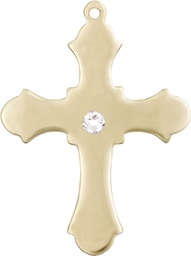 [6037KT1-STN4] 14kt Gold Cross Medal with a 3mm Crystal Swarovski stone