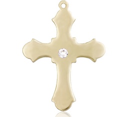 [6037KT1-STN4] 14kt Gold Cross Medal with a 3mm Crystal Swarovski stone