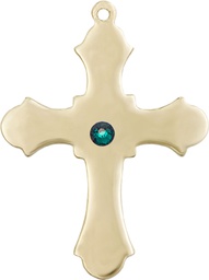 [6037KT1-STN5] 14kt Gold Cross Medal with a 3mm Emerald Swarovski stone