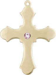 [6037KT1-STN6] 14kt Gold Cross Medal with a 3mm Light Amethyst Swarovski stone