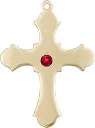 [6037KT1-STN7] 14kt Gold Cross Medal with a 3mm Ruby Swarovski stone