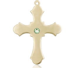 [6037KT1-STN8] 14kt Gold Cross Medal with a 3mm Peridot Swarovski stone