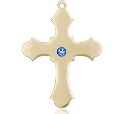 [6037KT1-STN9] 14kt Gold Cross Medal with a 3mm Sapphire Swarovski stone