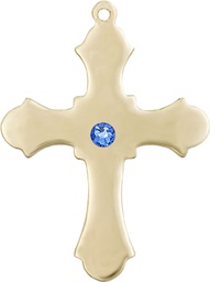 [6037KT1-STN9] 14kt Gold Cross Medal with a 3mm Sapphire Swarovski stone