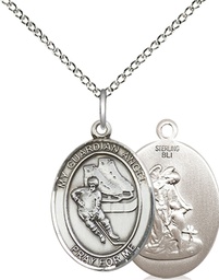 [8704SS/18SS] Sterling Silver Guardian Angel Hockey Pendant on a 18 inch Sterling Silver Light Curb chain