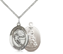 [8704SS/18SS] Sterling Silver Guardian Angel Hockey Pendant on a 18 inch Sterling Silver Light Curb chain