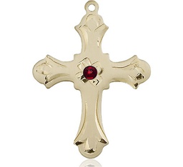 [6037KT2-STN1] 14kt Gold Cross Medal with a 3mm Garnet Swarovski stone