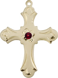 [6037KT2-STN1] 14kt Gold Cross Medal with a 3mm Garnet Swarovski stone