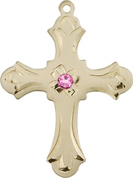 [6037KT2-STN10] 14kt Gold Cross Medal with a 3mm Rose Swarovski stone