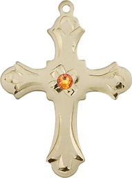 [6037KT2-STN11] 14kt Gold Cross Medal with a 3mm Topaz Swarovski stone