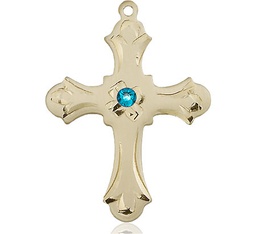 [6037KT2-STN12] 14kt Gold Cross Medal with a 3mm Zircon Swarovski stone