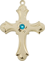 [6037KT2-STN12] 14kt Gold Cross Medal with a 3mm Zircon Swarovski stone