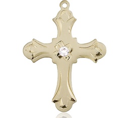 [6037KT2-STN4] 14kt Gold Cross Medal with a 3mm Crystal Swarovski stone