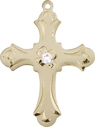 [6037KT2-STN4] 14kt Gold Cross Medal with a 3mm Crystal Swarovski stone