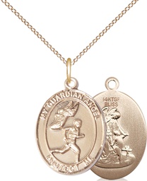 [8709GF/18GF] 14kt Gold Filled Guardian Angel Track&amp;Field-Men Pendant on a 18 inch Gold Filled Light Curb chain