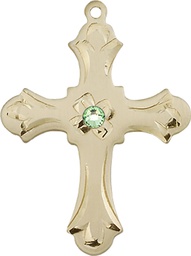 [6037KT2-STN8] 14kt Gold Cross Medal with a 3mm Peridot Swarovski stone