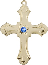 [6037KT2-STN9] 14kt Gold Cross Medal with a 3mm Sapphire Swarovski stone