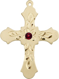 [6037KT3-STN1] 14kt Gold Cross Medal with a 3mm Garnet Swarovski stone