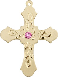 [6037KT3-STN10] 14kt Gold Cross Medal with a 3mm Rose Swarovski stone