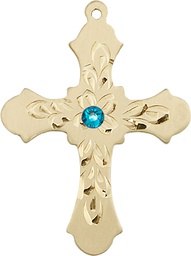 [6037KT3-STN12] 14kt Gold Cross Medal with a 3mm Zircon Swarovski stone