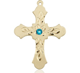 [6037KT3-STN12] 14kt Gold Cross Medal with a 3mm Zircon Swarovski stone