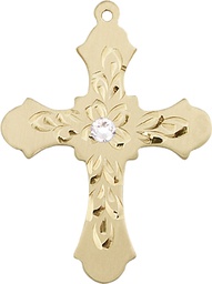 [6037KT3-STN4] 14kt Gold Cross Medal with a 3mm Crystal Swarovski stone