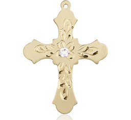 [6037KT3-STN4] 14kt Gold Cross Medal with a 3mm Crystal Swarovski stone