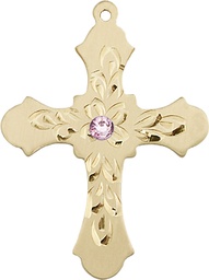 [6037KT3-STN6] 14kt Gold Cross Medal with a 3mm Light Amethyst Swarovski stone