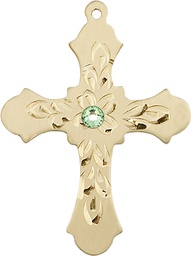 [6037KT3-STN8] 14kt Gold Cross Medal with a 3mm Peridot Swarovski stone