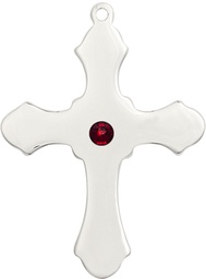 [6037SS1-STN1] Sterling Silver Cross Medal with a 3mm Garnet Swarovski stone