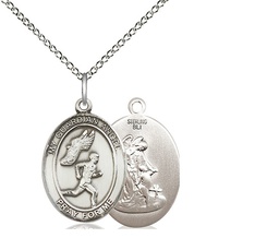 [8709SS/18SS] Sterling Silver Guardian Angel Track&amp;Field-Men Pendant on a 18 inch Sterling Silver Light Curb chain
