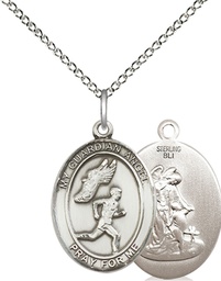 [8709SS/18SS] Sterling Silver Guardian Angel Track&amp;Field-Men Pendant on a 18 inch Sterling Silver Light Curb chain