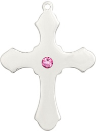 [6037SS1-STN10] Sterling Silver Cross Medal with a 3mm Rose Swarovski stone