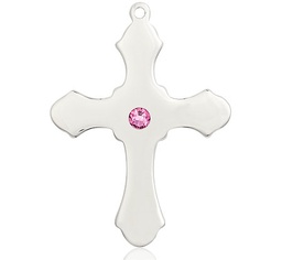 [6037SS1-STN10] Sterling Silver Cross Medal with a 3mm Rose Swarovski stone