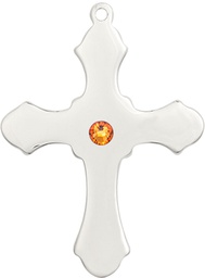 [6037SS1-STN11] Sterling Silver Cross Medal with a 3mm Topaz Swarovski stone