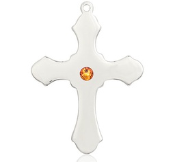 [6037SS1-STN11] Sterling Silver Cross Medal with a 3mm Topaz Swarovski stone