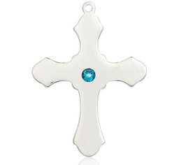 [6037SS1-STN12] Sterling Silver Cross Medal with a 3mm Zircon Swarovski stone